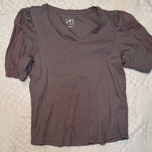 24/7 Women's Short Sleeve V-Neck Top - Dark Brown